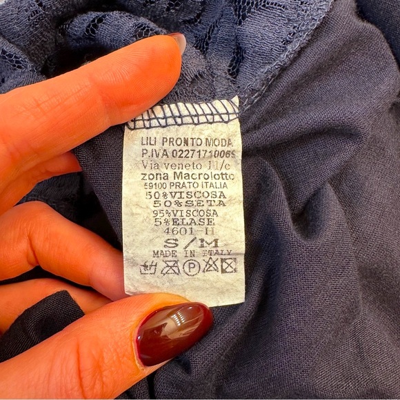 Elegant Silk Navy Blue Lace Blouse - Picture 7 of 7